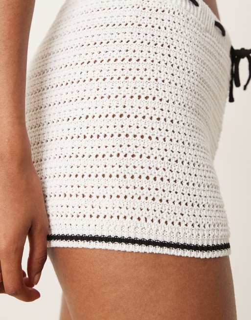 ASOS DESIGN crochet shorts with contrast ties in ecru - part of a set, 5 of 5