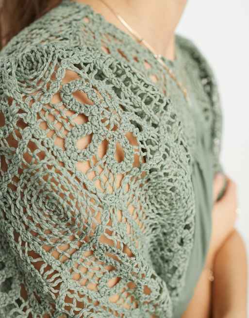 green emerald velvet dress GREEN WITH ENVY CROCHET MIDI DRESS IN GREEN  AKIRA