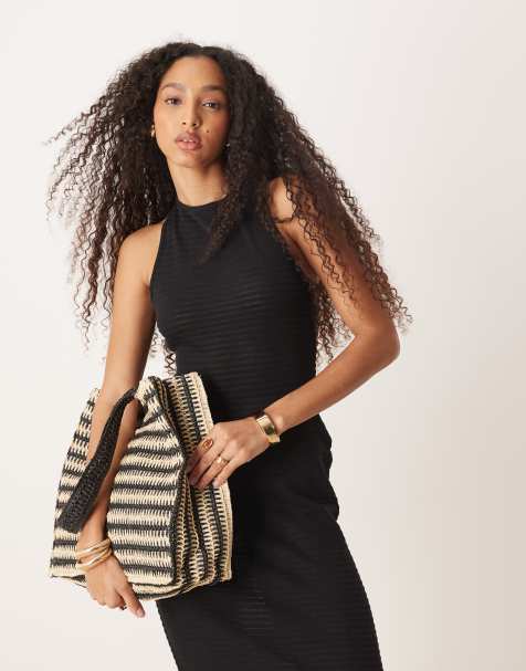 ASOS DESIGN crochet sleeveless elasticated back midi dress in black - view 2