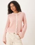 [ASOS DESIGN] ASOS DESIGN crochet stitch cardigan with blanket stitch in light pink M Pink