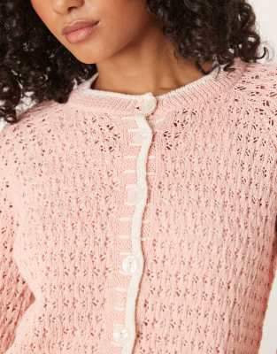 Asos Design Crochet Stitch Cardigan With Blanket Stitch In Pink