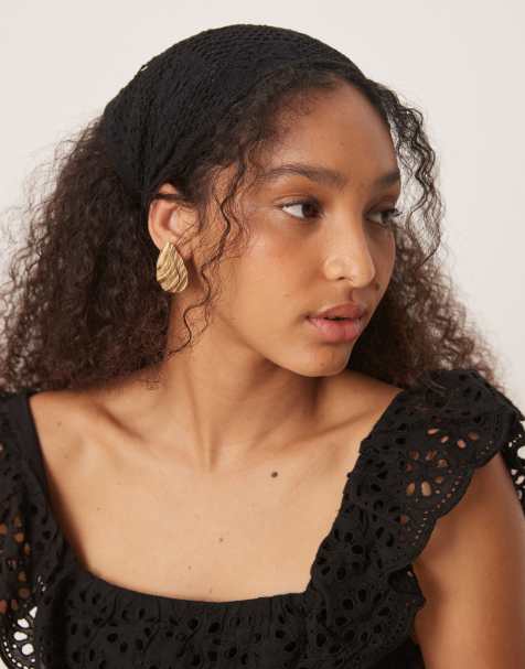 ASOS DESIGN crochet stitch multiway head scarf in black - view 1