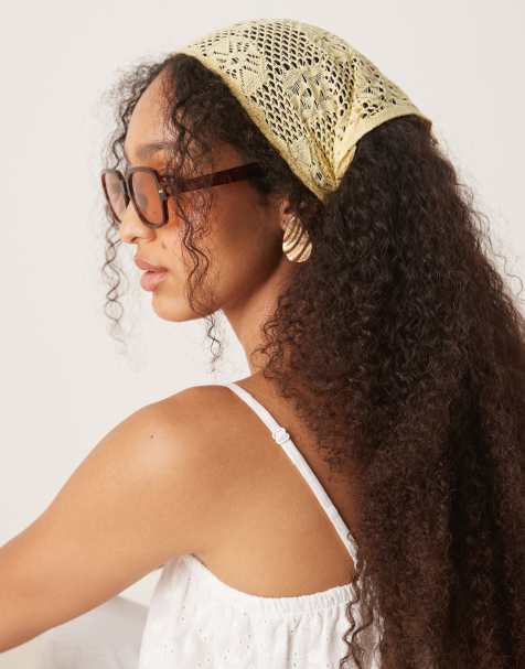 ASOS DESIGN crochet stitch multiway head scarf in buttermilk - view 1
