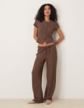 [ASOS DESIGN] ASOS DESIGN crochet straight leg pants with tie waist in brown (part of a set) M Brown