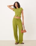 [ASOS DESIGN] ASOS DESIGN crochet straight leg pants with tie waist in green (Part of a set) XS Green