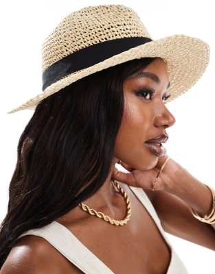 ASOS DESIGN ASOS DESIGN crochet straw foldable fedora hat-Neutral