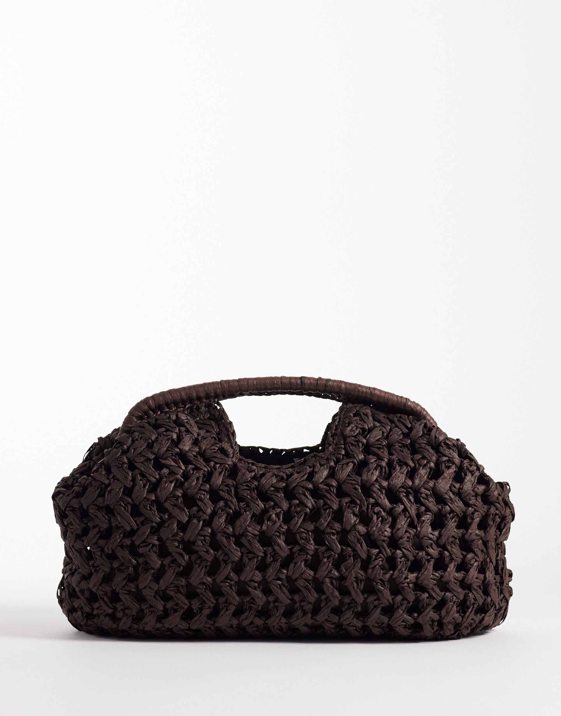 asos design crochet straw frame cut out clutch bag in chocolate