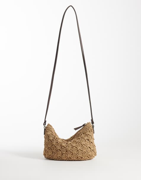 ASOS DESIGN crochet straw shell crossbody bag in natural - view 1