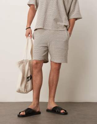 Asos Design Crochet Striped Mid Length Shorts In Brown