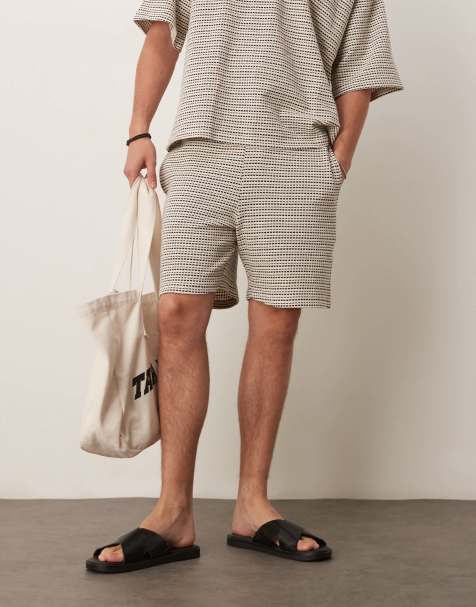 ASOS DESIGN crochet striped mid length shorts in black and white (part of a set) - view 1