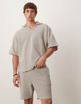 Asos Design Crochet Striped Mid Length Shorts In Brown