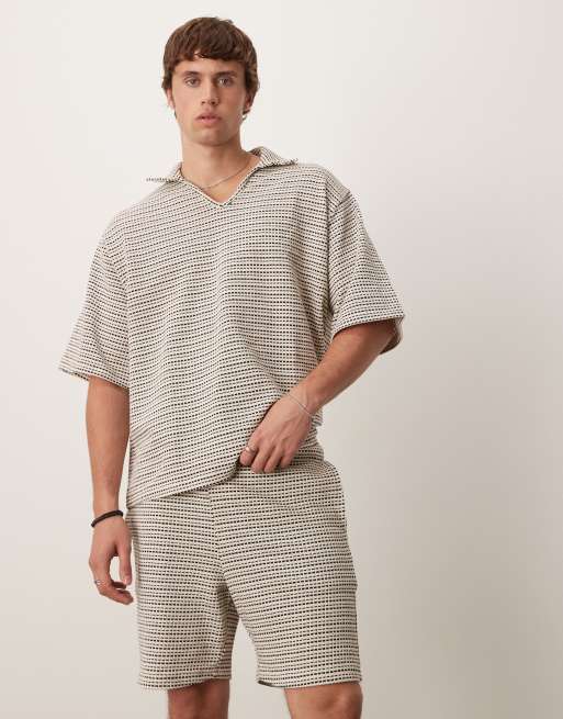 ASOS DESIGN crochet striped mid length shorts in black and white - part of a set