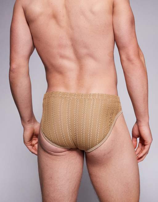 ASOS DESIGN crochet swim briefs in brown , 4 of 4