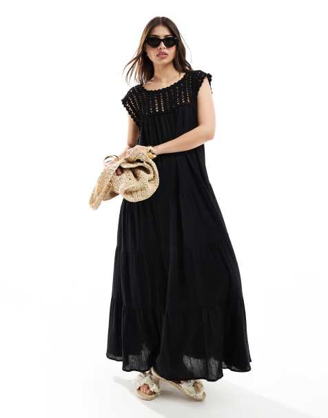 ASOS DESIGN crochet swing tiered maxi dress in black - view 1