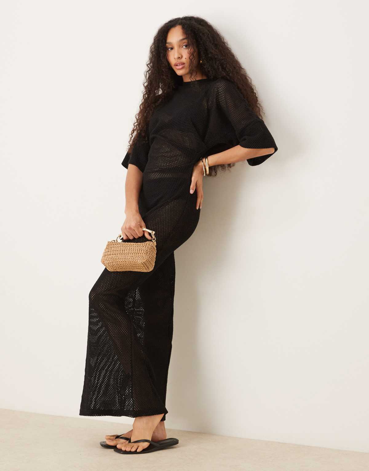 ASOS DESIGN crochet t shirt tuck midi dress in black