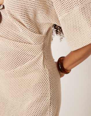 ASOS DESIGN crochet t-shirt tuck midi dress in stone