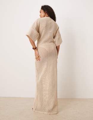 ASOS DESIGN crochet t-shirt tuck midi dress in stone