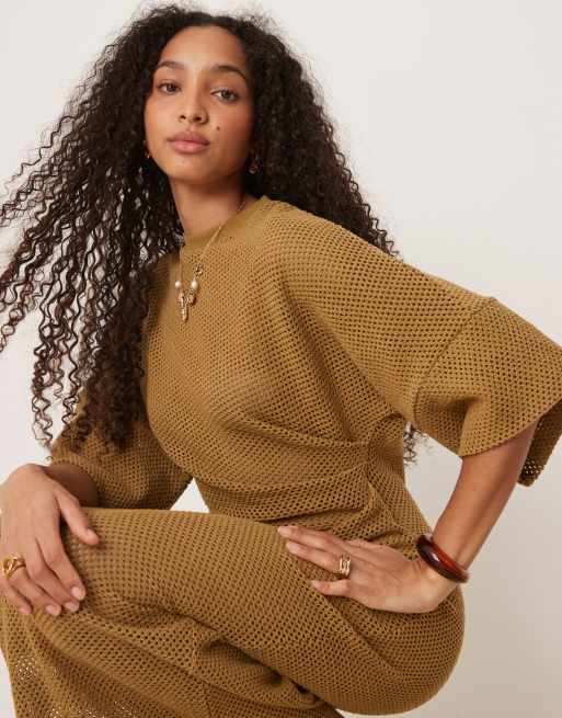 ASOS DESIGN crochet t-shirt tuck midi dress in olive