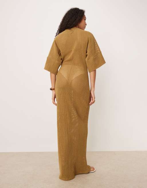 ASOS DESIGN crochet t-shirt tuck midi dress in olive