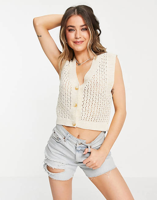  crochet tank with button placket in white 