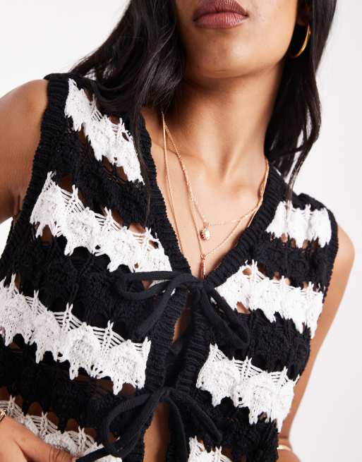 ASOS DESIGN crochet tie front knit vest in stripe, 3 of 4