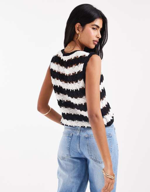 ASOS DESIGN crochet tie front knit vest in stripe, 4 of 4