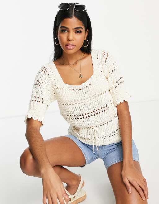 SQUARE NECK CROCHET TOP