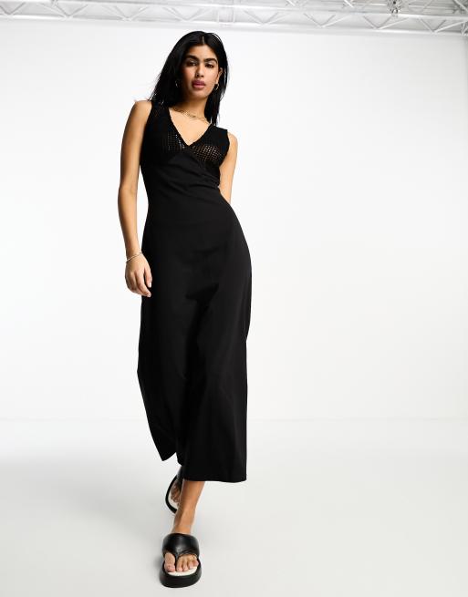 ASOS DESIGN crochet V-neck knit midi dress in black