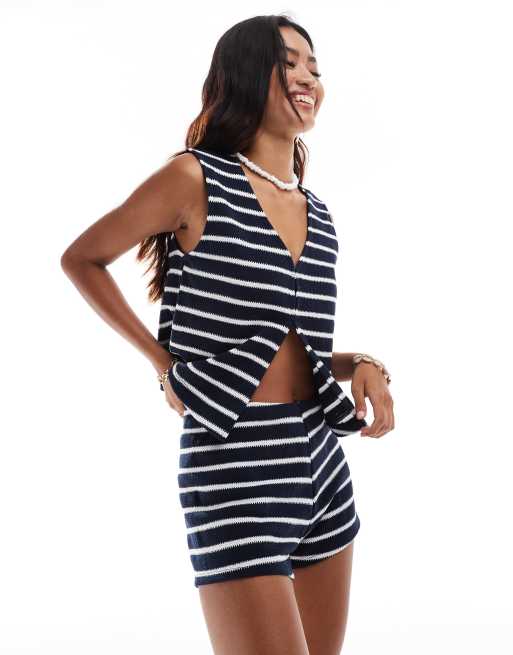 ASOS DESIGN crochet vest in navy stripe - part of a set