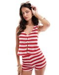 [ASOS DESIGN] ASOS DESIGN crochet waistcoat in red and white stripe (part of a set)-Multi M Red/white stripe