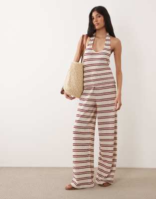 Asos Design Crochet Wide Leg Draw String Pants In Multi