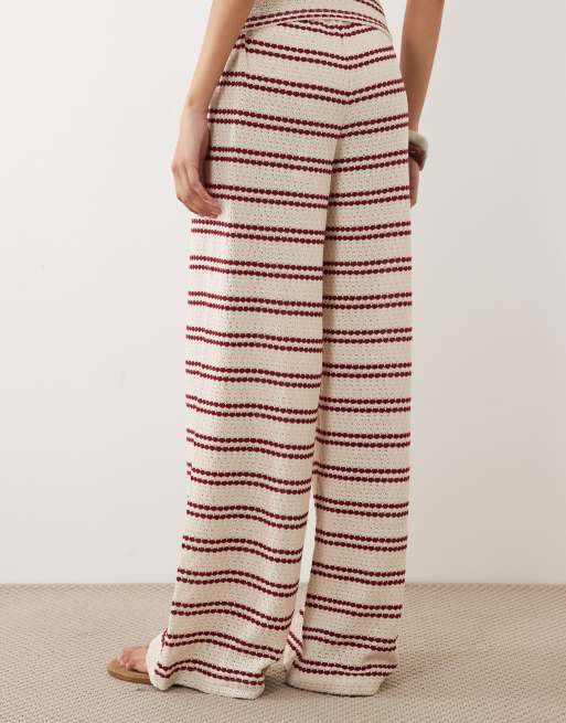 ASOS DESIGN crochet wide leg draw string pants in ecru & red stripe - part of a set, 5 of 5