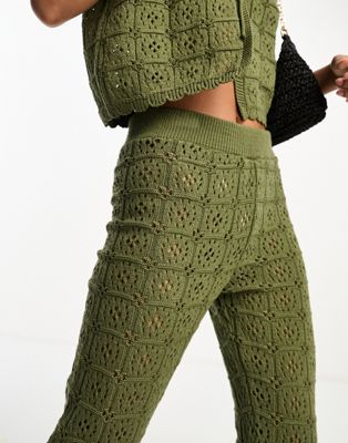 ASOS DESIGN crochet wide leg pants in khaki - part of a set | ASOS