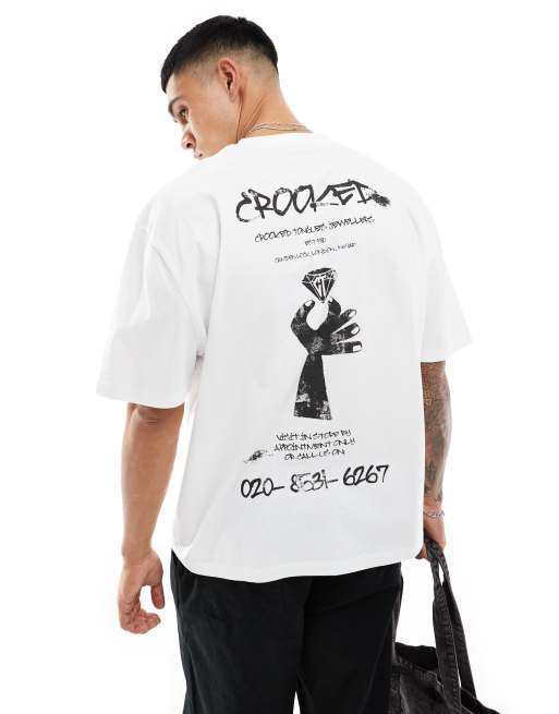 ASOS DESIGN - Crooked Tongues - Oversized T-shirt in wit met print op de achterkant