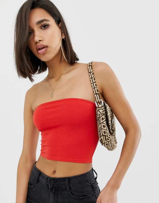 Shape Red Vinyl Bandeau Crop Top, Shape