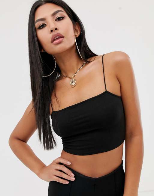 ASOS DESIGN ultimate bandeau crop top with skinny straps in black