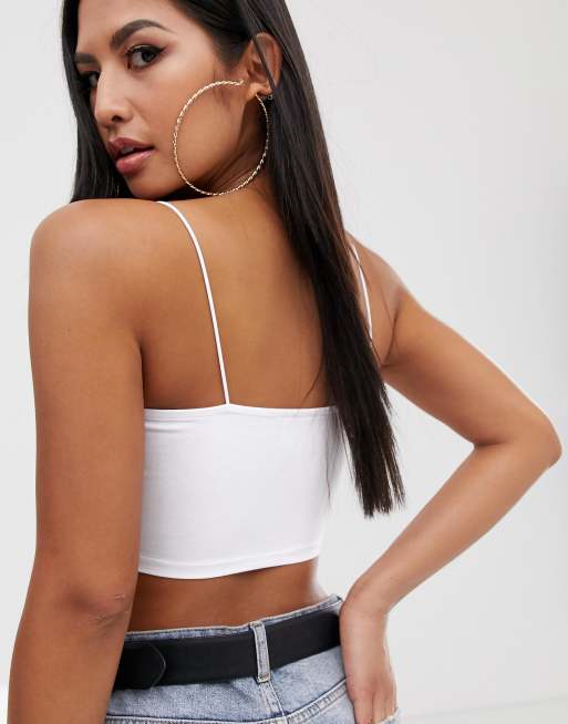 ASOS DESIGN micro bandeau with ruched front and skinny straps in white