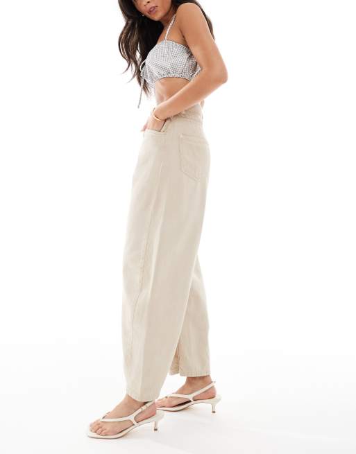 ASOS DESIGN crop barrel jeans in neutral, 3 of 5