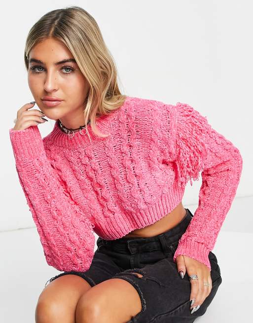 Pink cropped knitted jumper sale