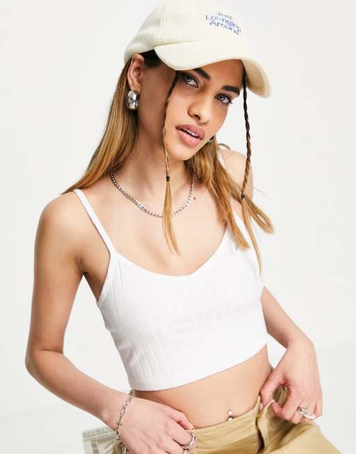 Cropped Rib Cami Tank Top in White