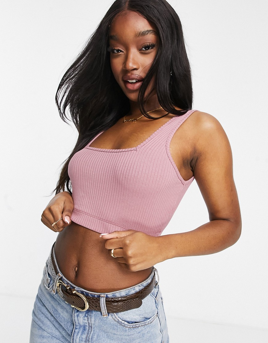 ASOS DESIGN crop cami with square neck and low back in mink-Pink