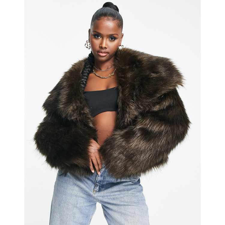 Asos black store fur coat