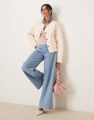 Asos Design Crop Collarless Quilted Jacket