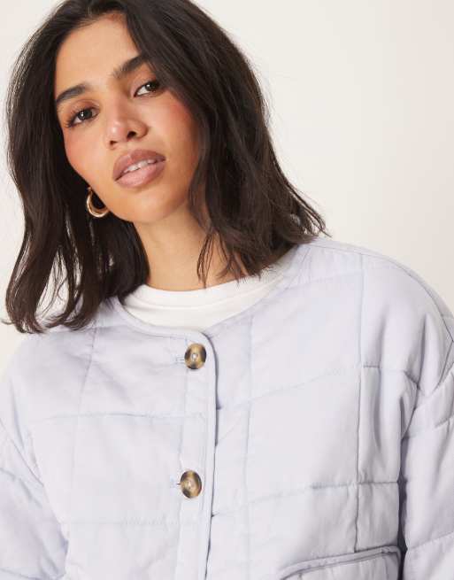 ASOS DESIGN cropped collarless quilted jacket in pale blue
