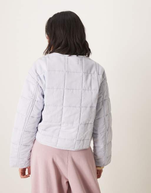 ASOS DESIGN cropped collarless quilted jacket in pale blue
