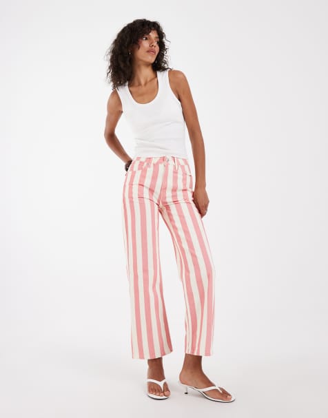 ASOS DESIGN crop comfort stretch straight leg jean in pink stripe - view 1