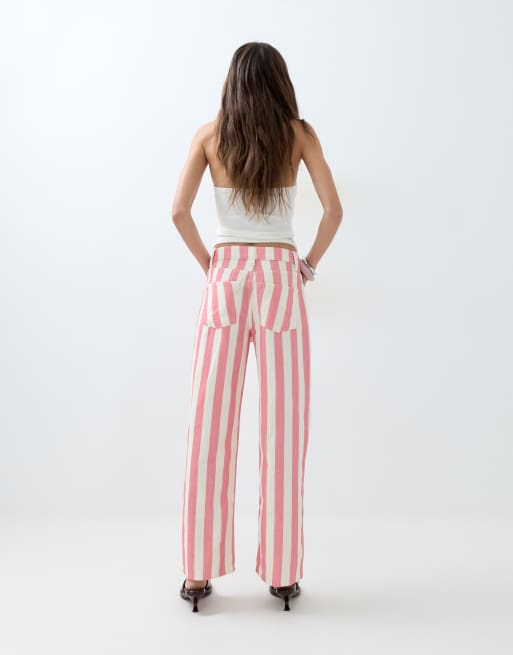 ASOS DESIGN crop comfort stretch straight leg jean in pink stripe, 4 of 6