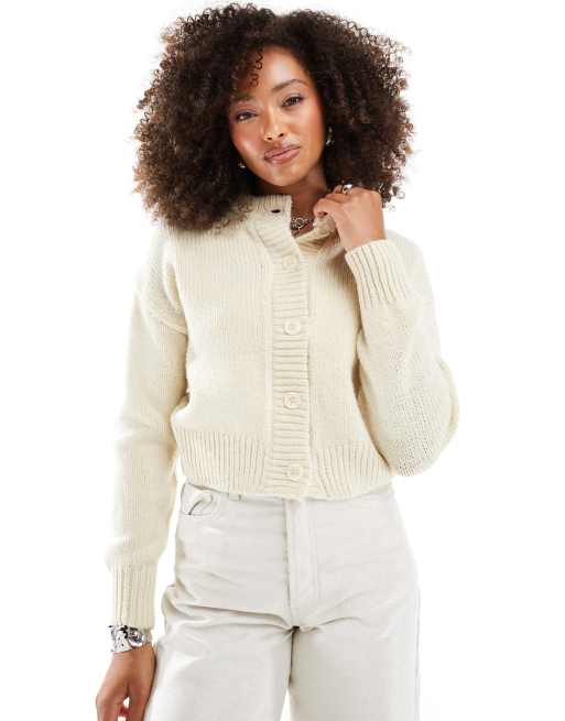 ASOS DESIGN crop crew neck cardigan in cream ASOS