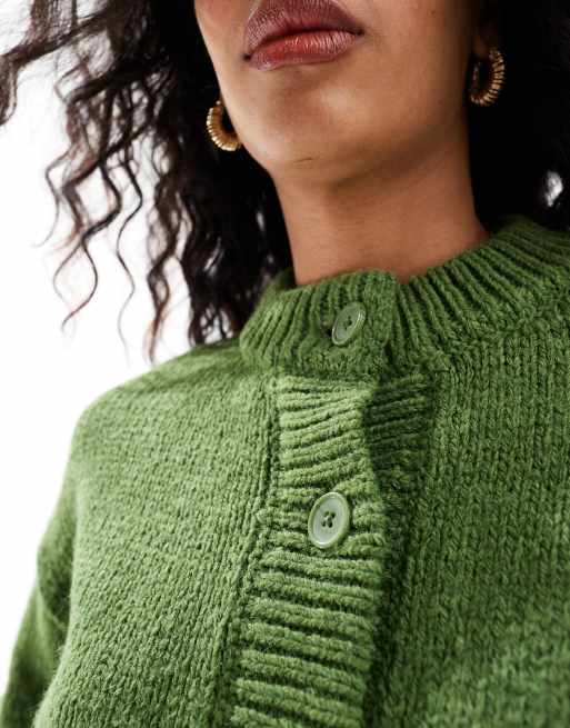ASOS DESIGN crop crew neck cardigan in green