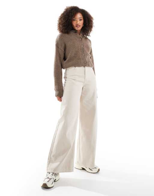 ASOS DESIGN crop crew neck cardigan in mocha, 3 of 4